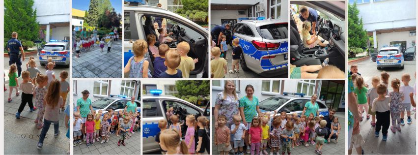 Zdjęcia Pana policjanta z dziećmi w trakcie pogadanki na temat bezpieczeństwa.