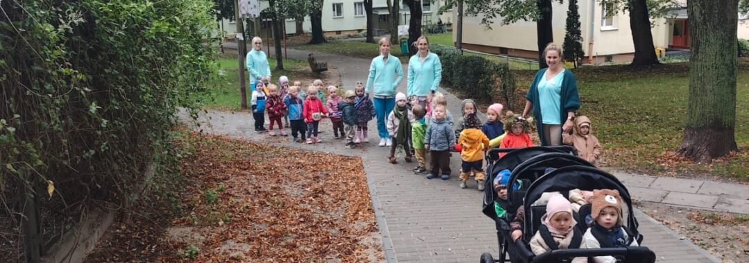 Dzieci spacerują w wózku oraz przy wężu